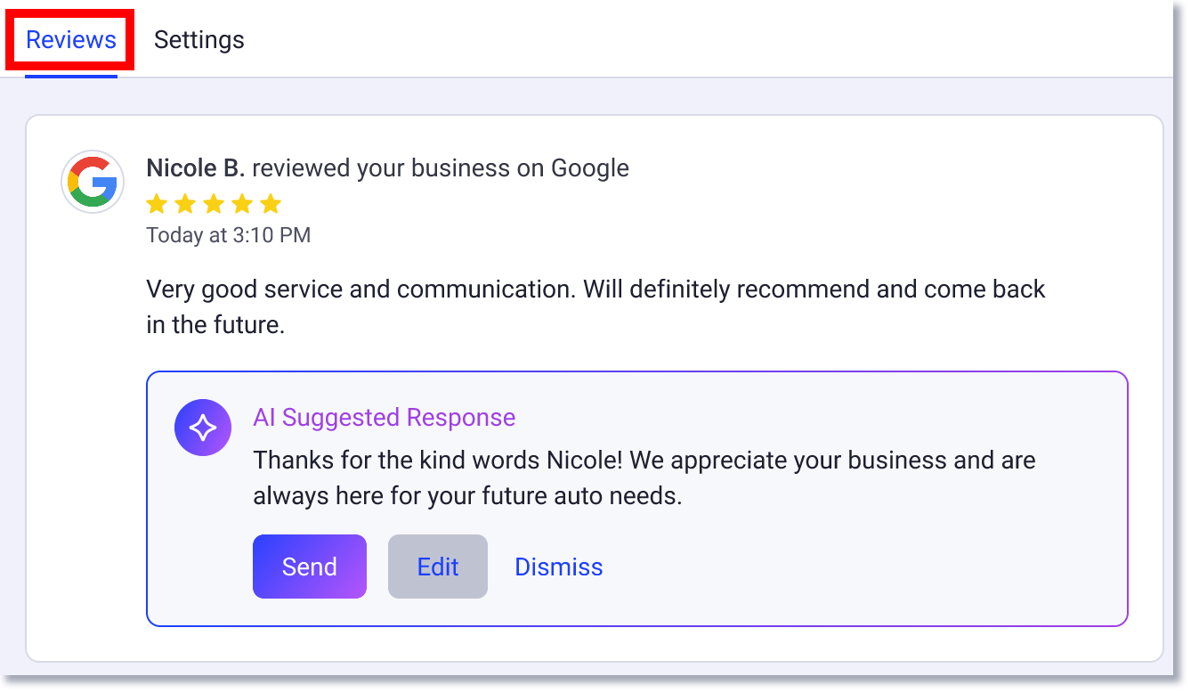 Respond to reviews with ai suggested responses