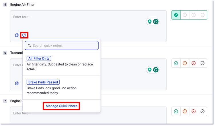 manage quick notes