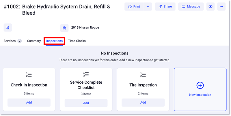 Select the inspections tab within the estimate