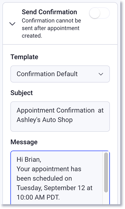 appointment confirmation and edit confirmation messaging