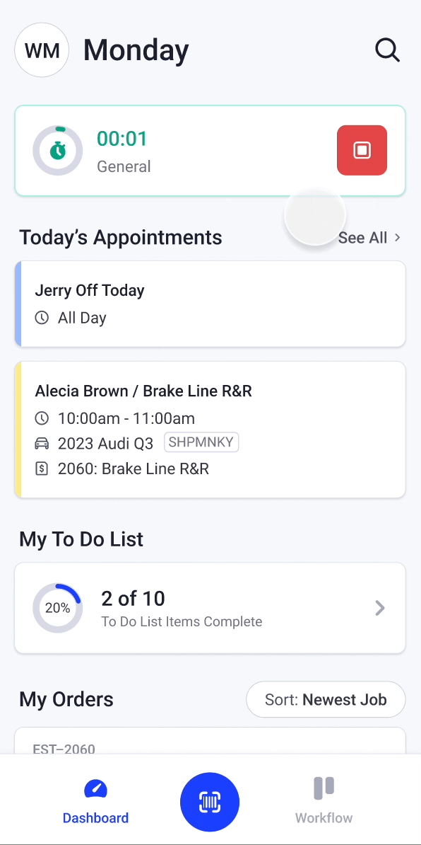switch time clock on mobile