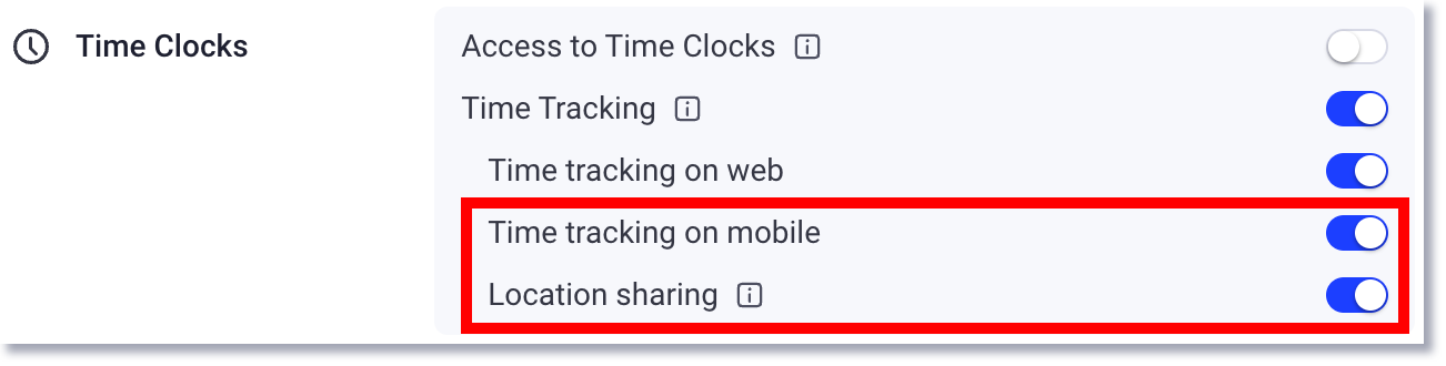 time tracking on mobile user permissions