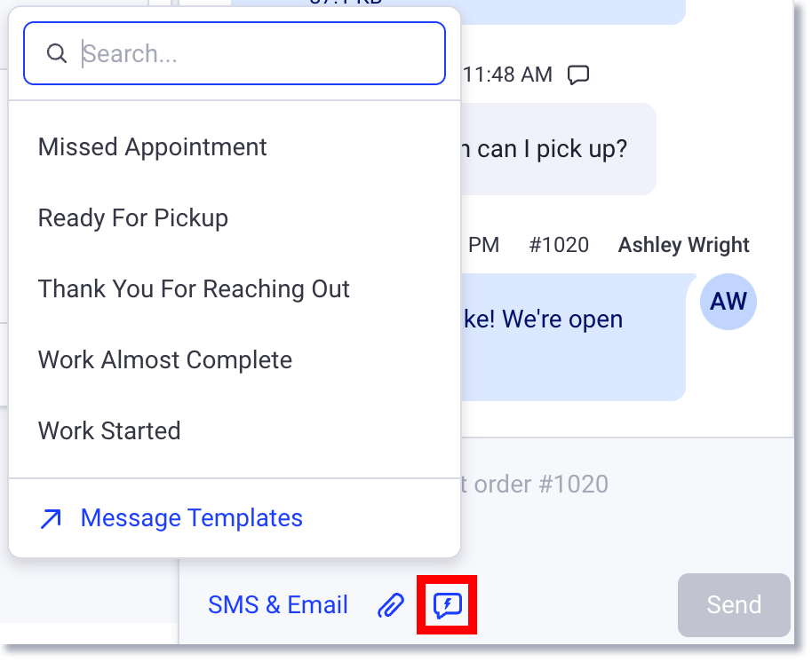 use message template for customer message