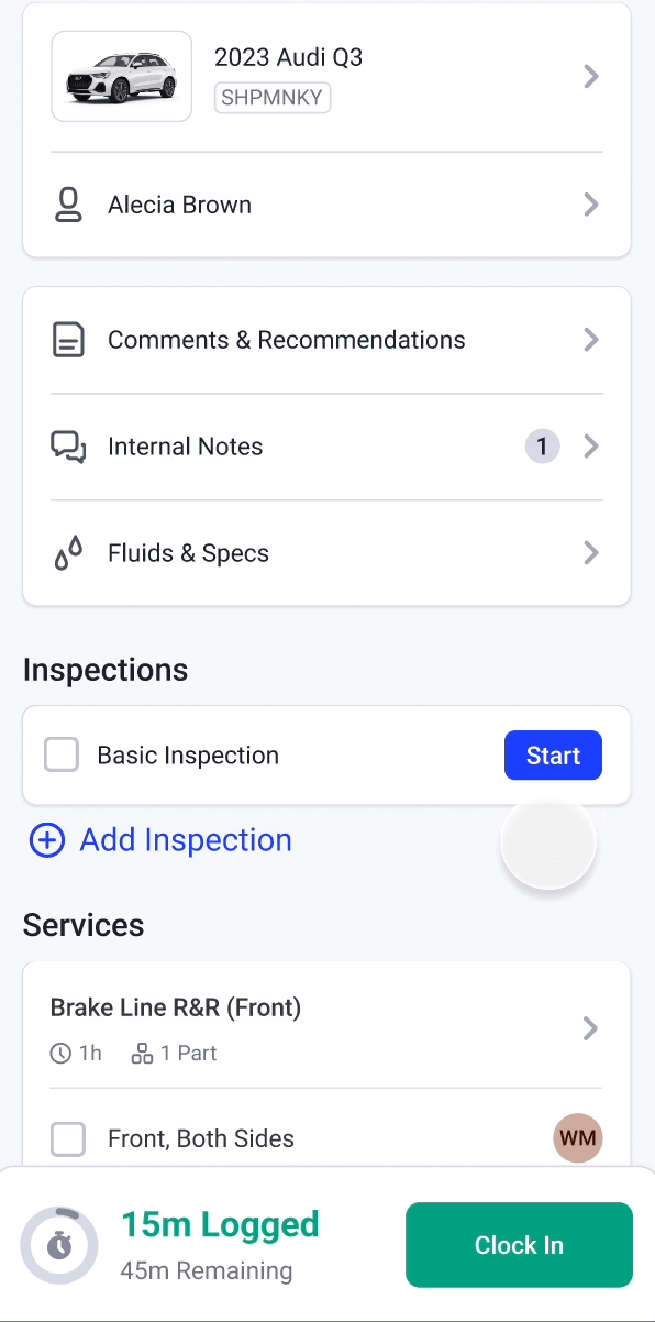 start performing an inspection in mobile app