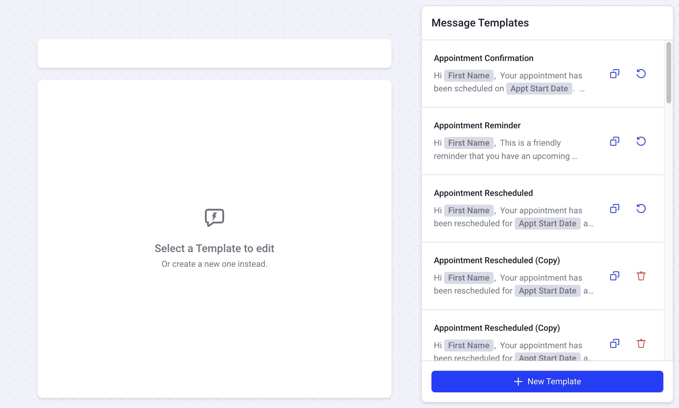 Message Templates Page