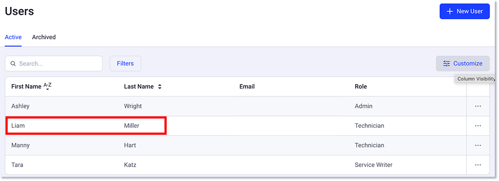 Edit user information by selecting the user