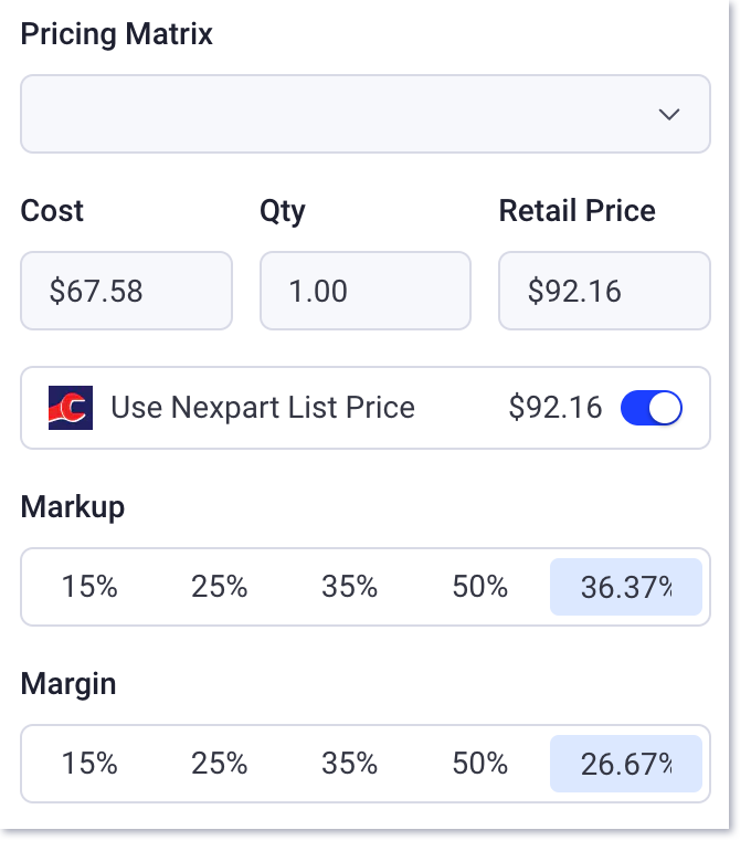 part information pricing options nexpart