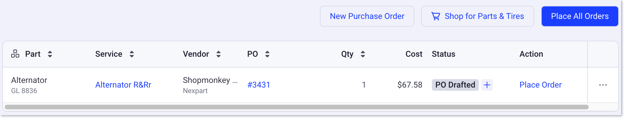 place order for nexpart part on an estimate