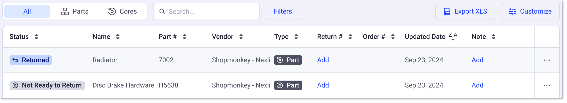 Returns purchase page