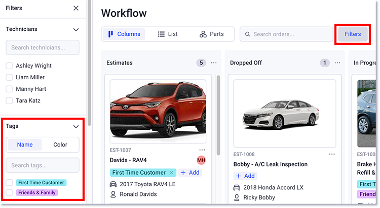 Filter workflow by tags