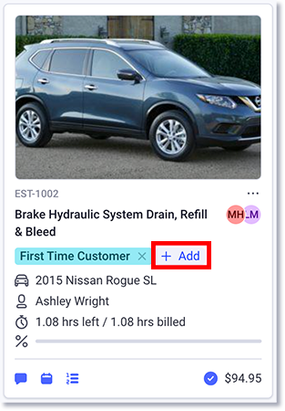 Select Add button on a workflow card to add a tag