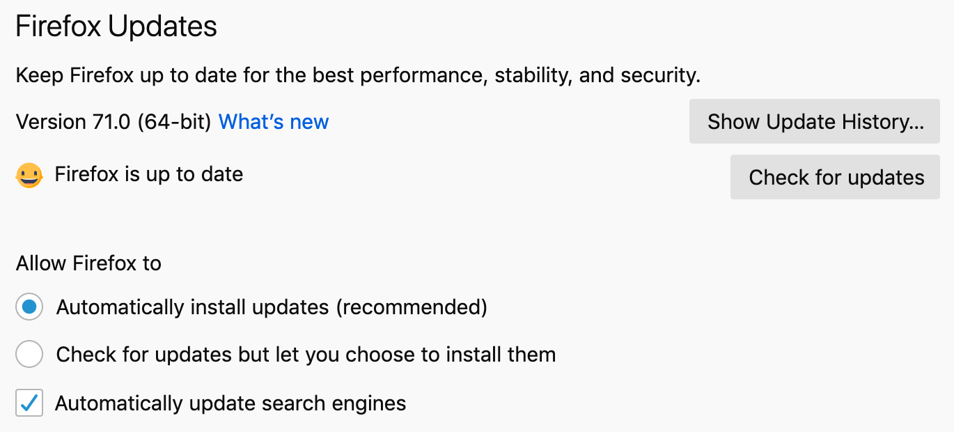 Firefox updates section