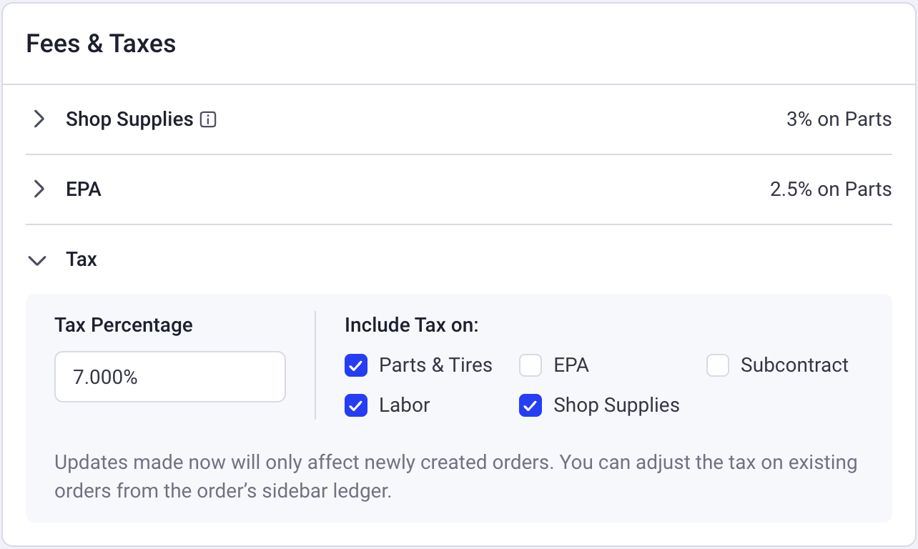 Edit tax settings