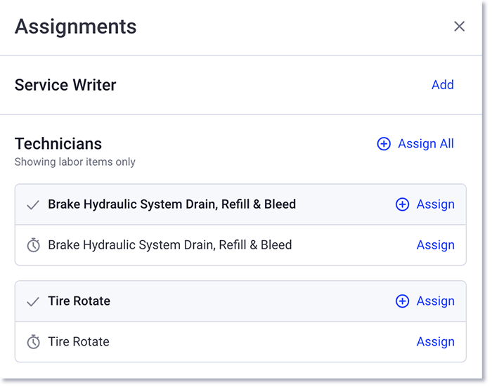 Assign technician to labor items within an estimate