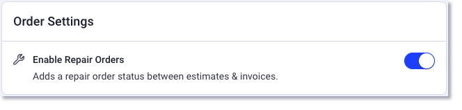 Enable repair orders in your shop toggled on