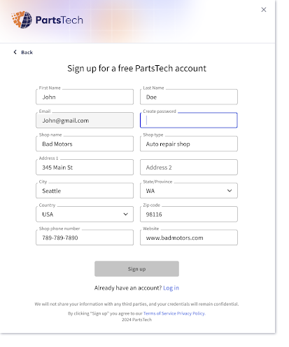 review info for PartsTech account