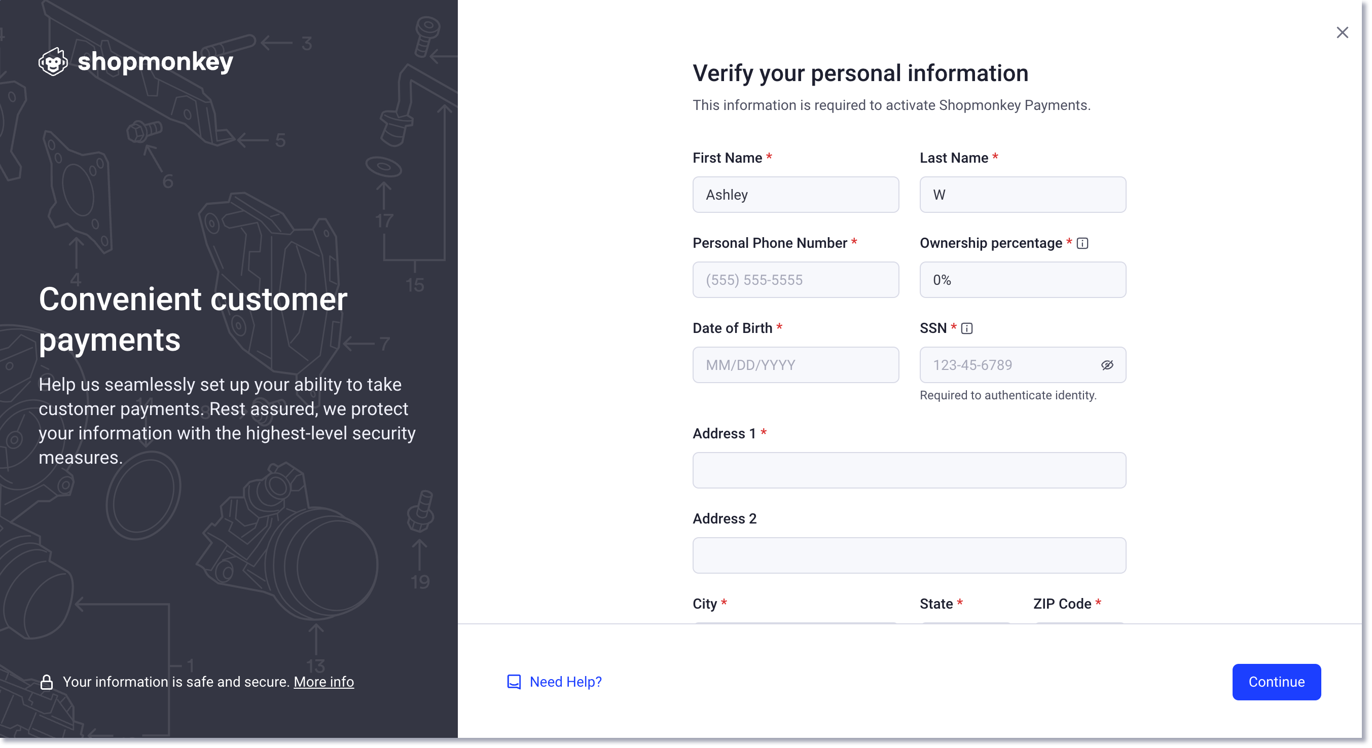 enable payments verify personal info