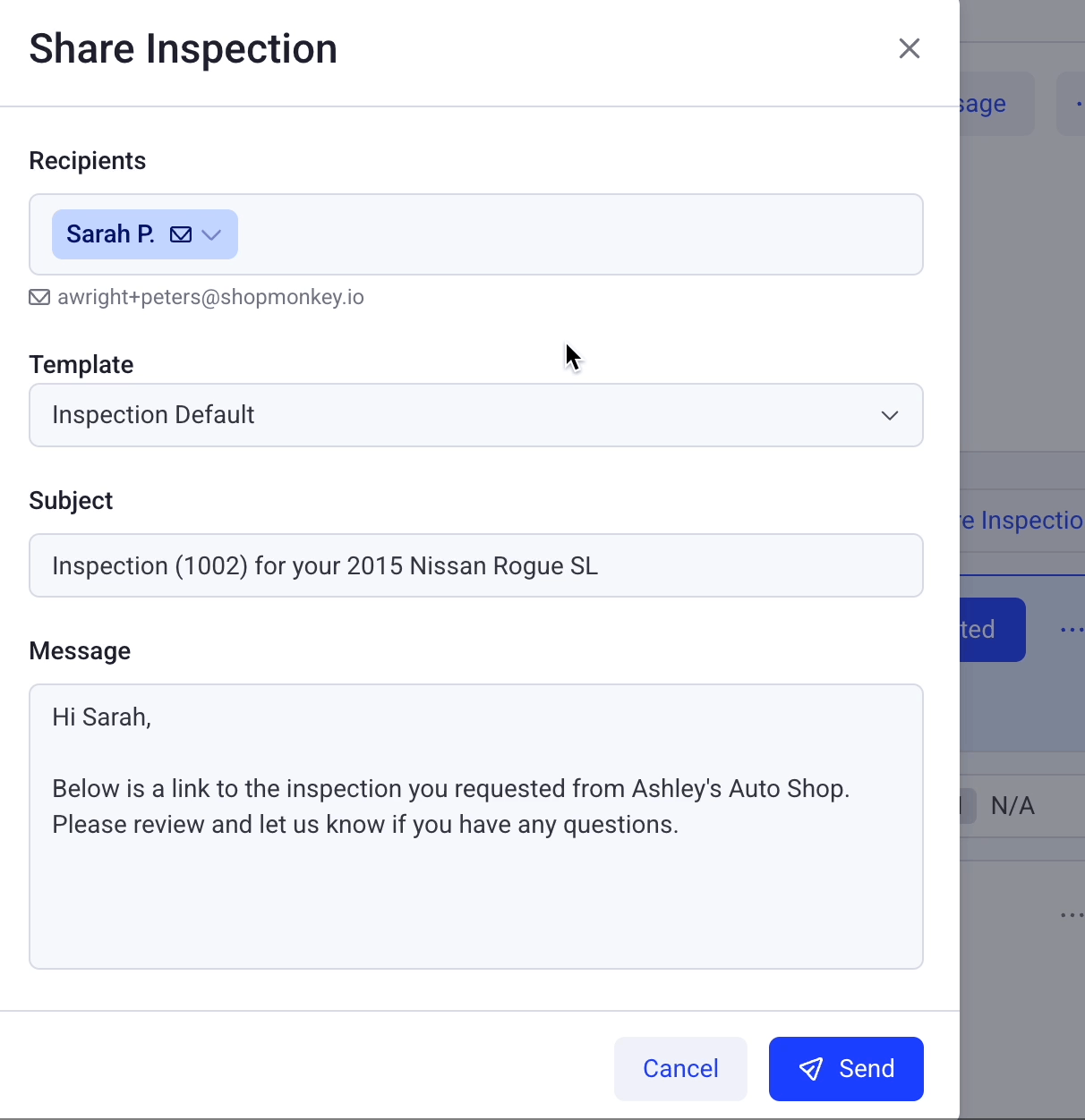 Share inspection menu add multiple recipients