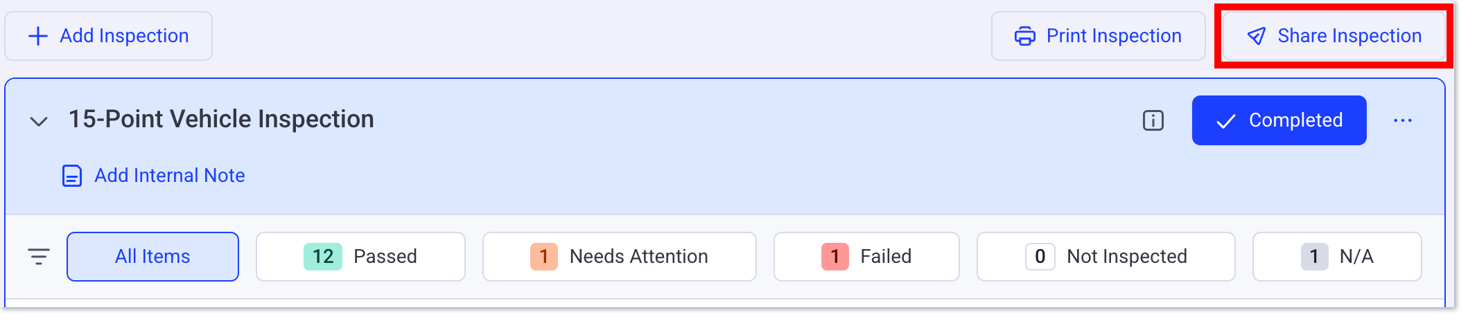 Select share inspection to send the inspection