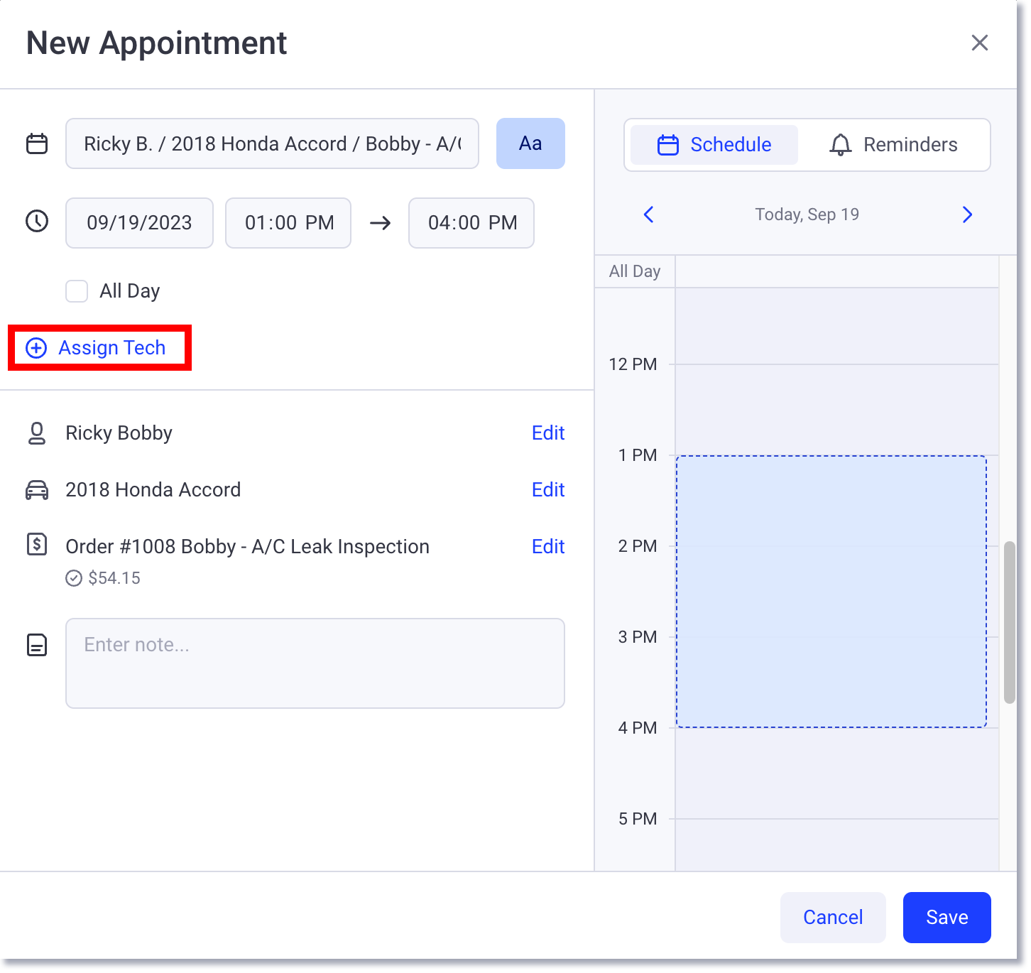 Assign a technician to an appointment