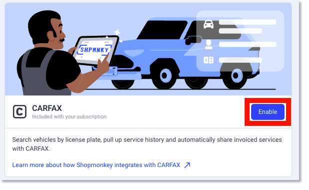 Sélectionnez Activer pour activer Carfax