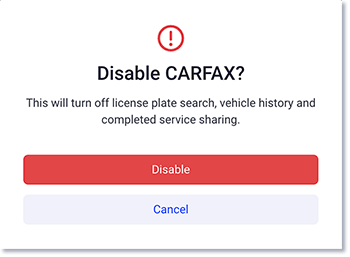 Sélectionnez désactiver pour désactiver Carfax