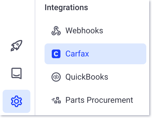 Sélectionnez les paramètres et carfax dans la section d'intégration
