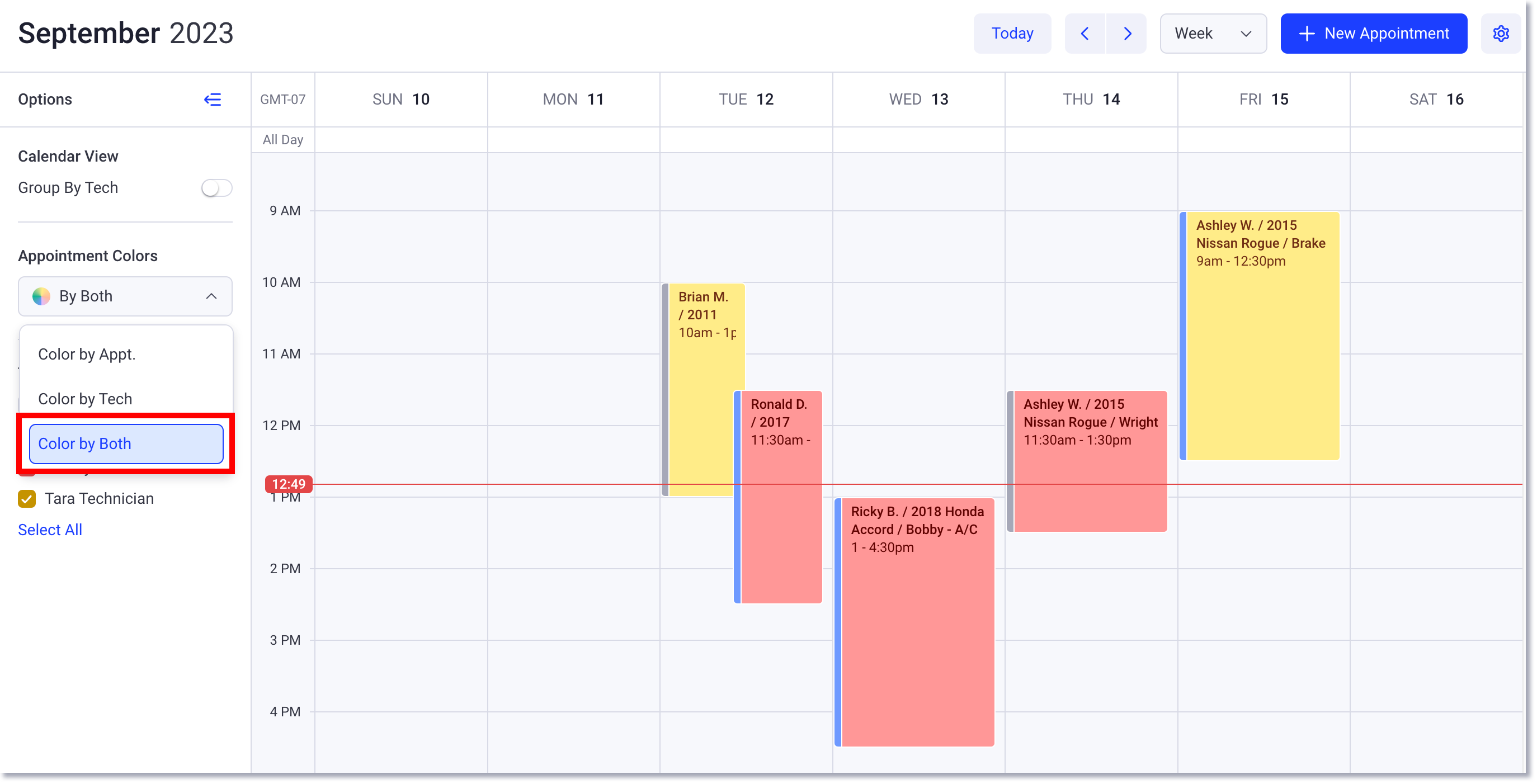 Page de calendrier avec couleur par les deux sélectionnée