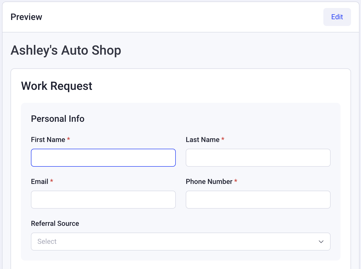 work request form preview