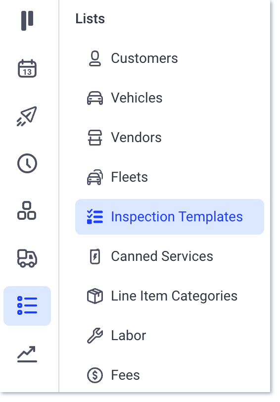 Inspection Templates lists page