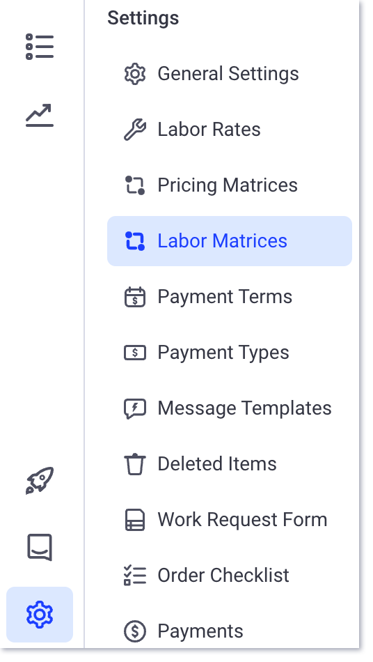 Página de configuración de matrices laborales