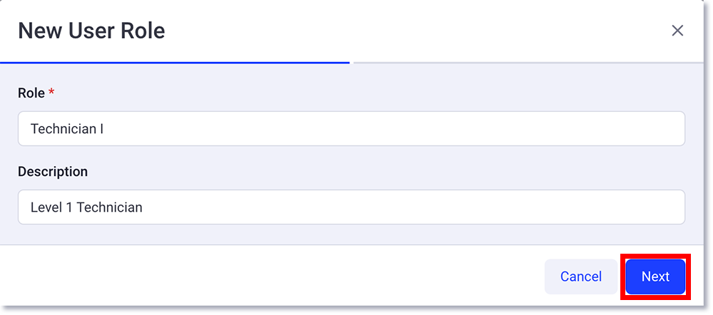 Agregar nombre y descripción del rol de usuario