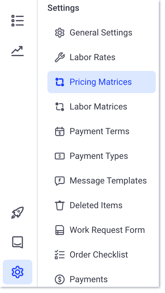 Página de configuración de matrices de precios
