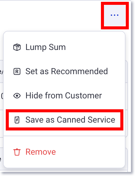 Guardar un servicio como servicio predefinido en el menú desplegable de puntos suspensivos y seleccionar guardar como servicio predefinido