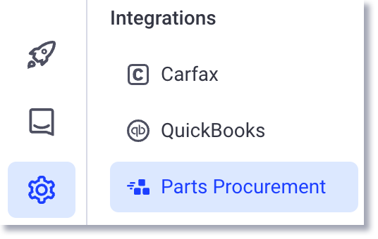 Sélectionnez les paramètres et l'approvisionnement en pièces détachées dans la section d'intégration
