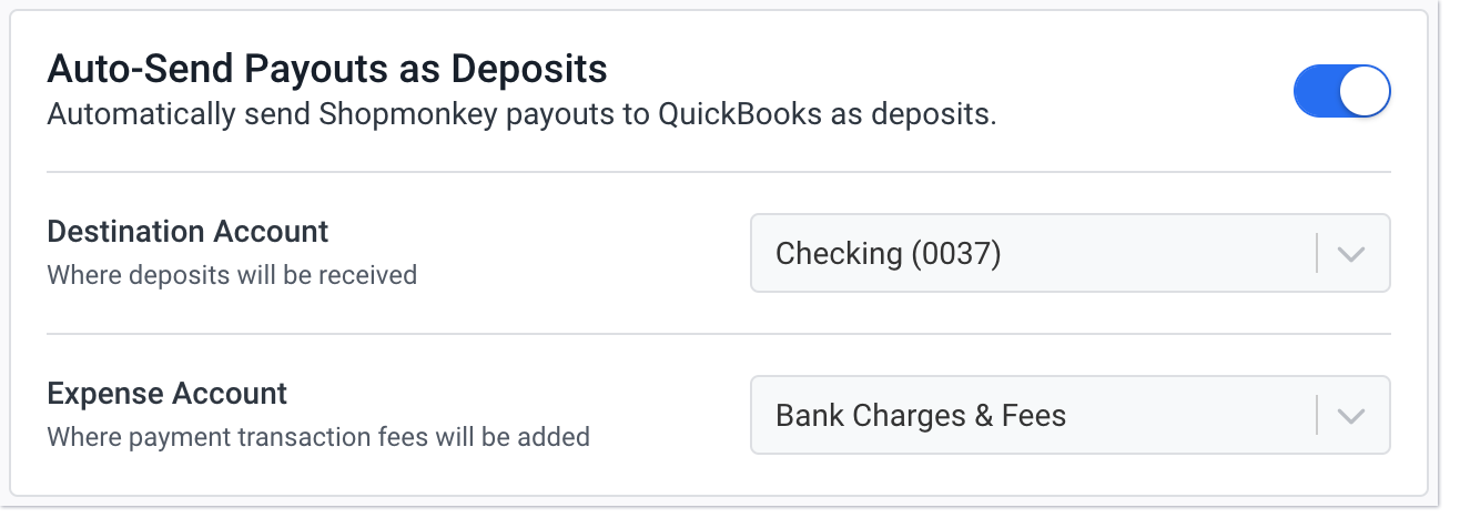 Paiements Shopmonkey envoyant des paiements à Quickbooks