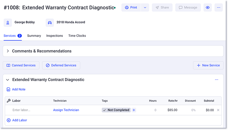 Estimation de diagnostic du contrat de garantie prolongée créée