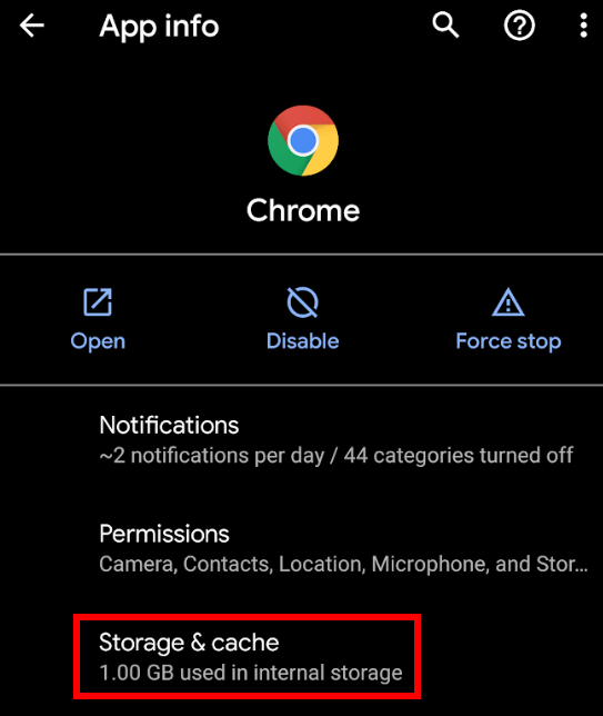Stockage et cache des paramètres d'informations de l'application Chrome