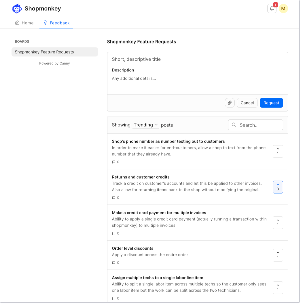Formulario de envío de solicitud de función