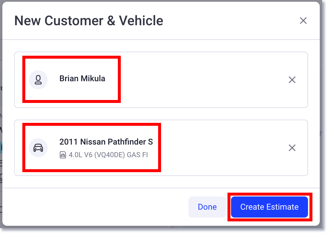 Nouveau menu Client et véhicule pour créer une estimation