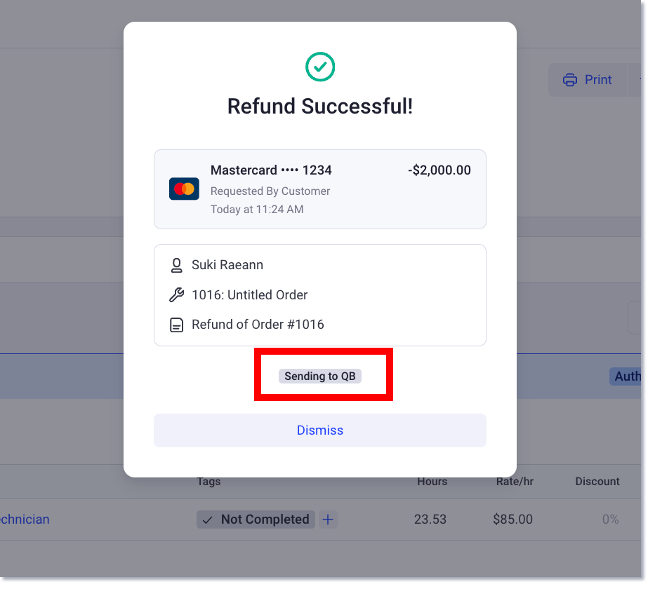 Refund successful prompt