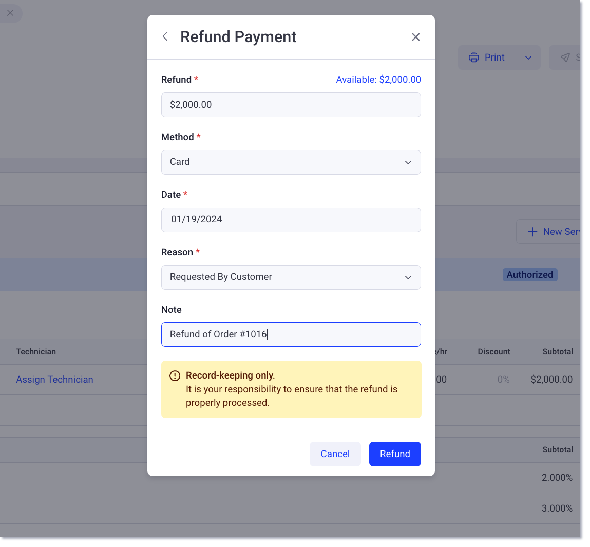 refund payment details