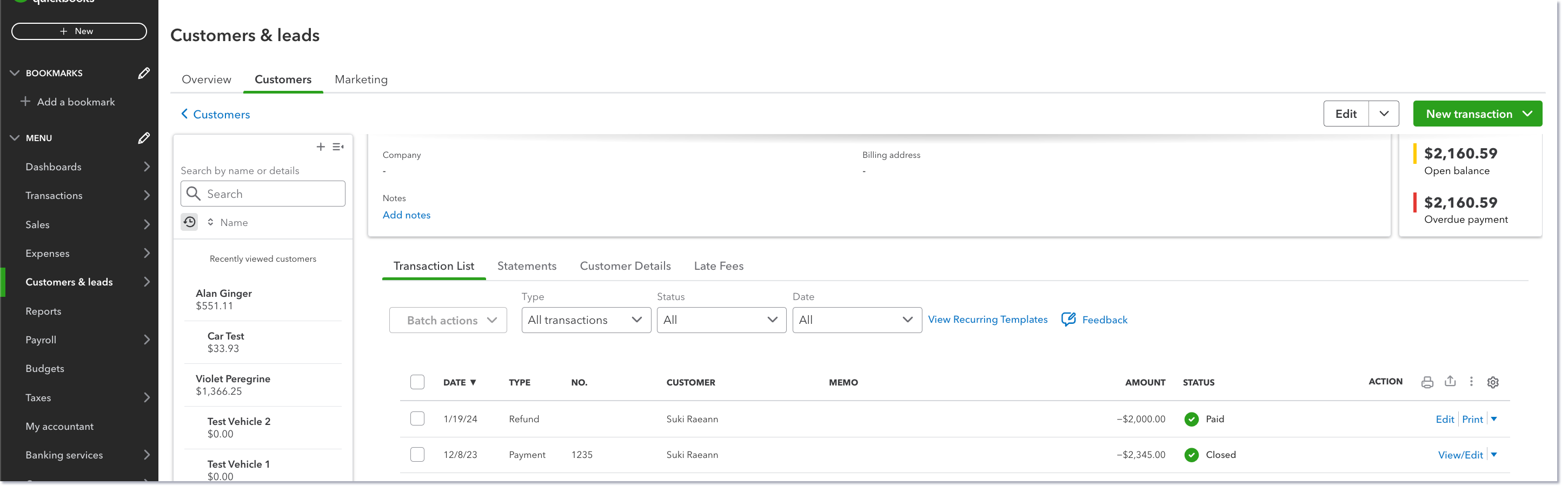 QuickBooks Online Refund