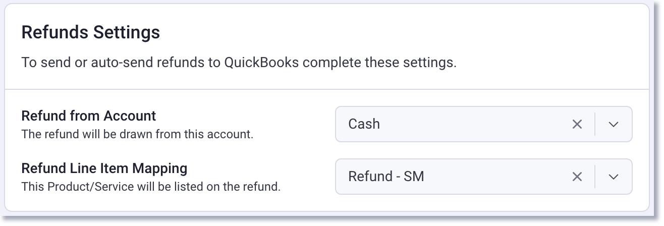 QuickBooks refunds settings