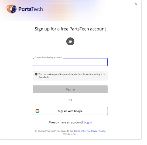 registrarse para obtener una cuenta de PartsTech