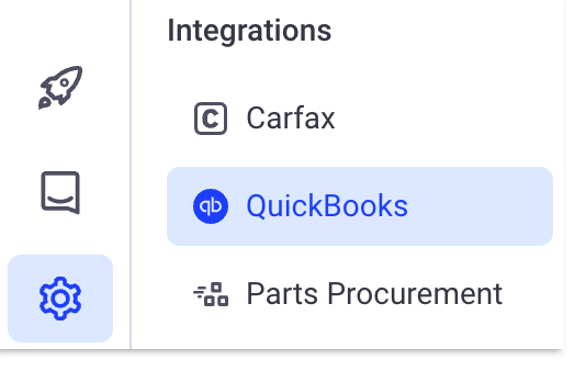 Seleccionar configuraciones y QuickBooks en la sección de integración