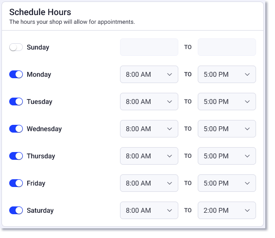 Sección de horario de programación en la página de programación