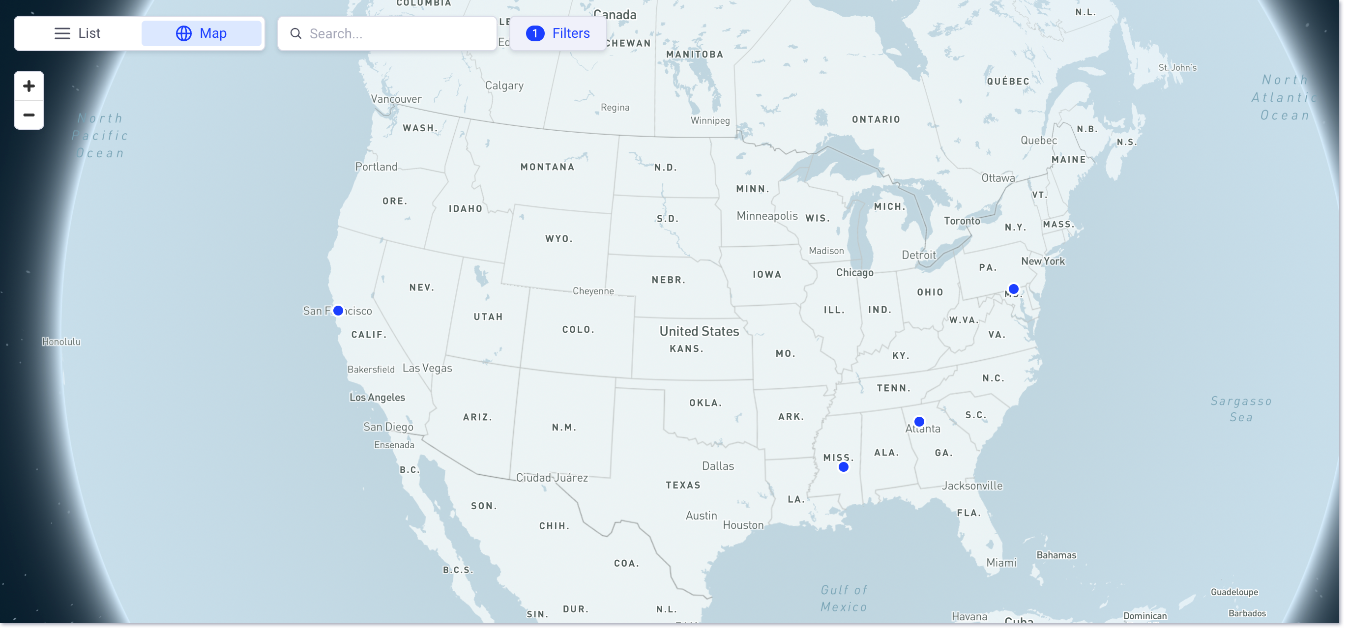 vue sur la carte des emplacements du HQ