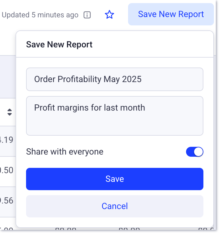 Save new report title and description