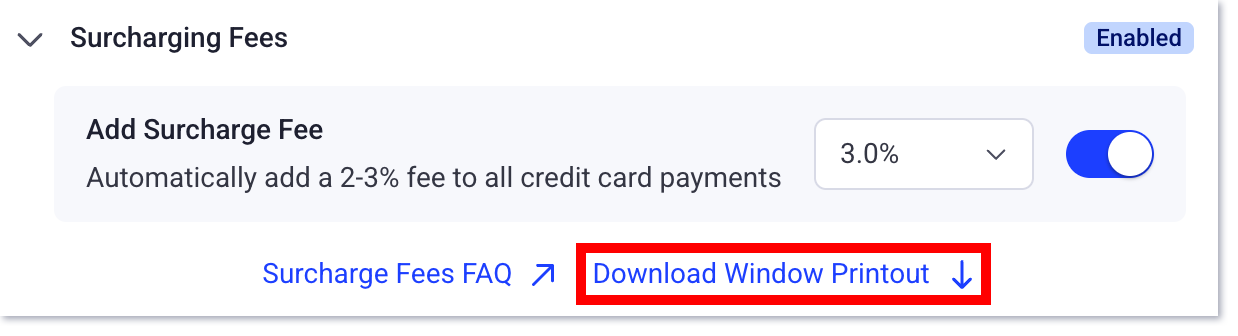 surcharge fees download window printout